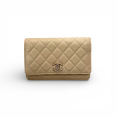 Chanel Single Flap Wallet On Chain Caviar Beige
