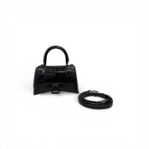 Balenciaga XS Hourglass Croc Embossed Calfskin Bag Black