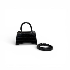 Balenciaga XS Hourglass Croc Embossed Calfskin Bag Black