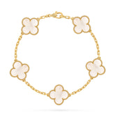 Van Cleef & Arpels Vintage Alhambra Bracelet, 5 Motifs, White Mother of Pearl, Yellow Gold