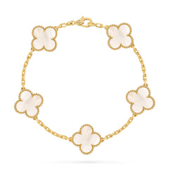 Van Cleef & Arpels Vintage Alhambra Bracelet, 5 Motifs, White Mother of Pearl, Yellow Gold