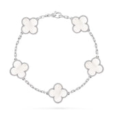 Van Cleef & Arpels Vintage Alhambra Bracelet, 5 Motifs, White Mother of Pearl, White Gold