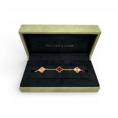 Van Cleef & Arpels Vintage Alhambra Bracelet, 5 Motifs, Rose Gold/Carnelian, Rose Gold