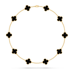 Van Cleef & Arpels Vintage Alhambra Necklace, 10 Motifs, Onyx, Yellow Gold
