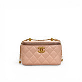 Chanel Vanity Case With Double Bead Chain Lambskin Pink