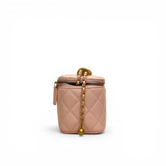 Chanel Vanity Case With Double Bead Chain Lambskin Pink