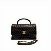 Chanel Large Coco Handle Chevron Calfskin Black