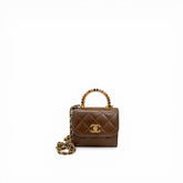 Chanel 23A Mini Top Handle Mini Clutch Lambskin Brown