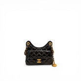 Chanel Small CC Hobo Bag Shiny Calfskin Black (Microchip)