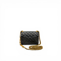 Chanel Mini Flap Bag with Letter Chain Lambskin Black