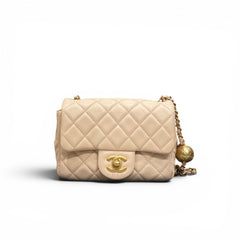 Chanel Pearl Crush Mini Square Flap Bag Lambskin Beige (Microchip)