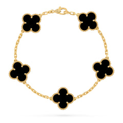 Van Cleef & Arpels Vintage Alhambra Bracelet, 5 Motifs, Onyx, Yellow Gold