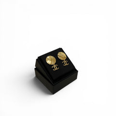 Chanel Round Medallion Gold CC Dangle Earrings Gold Tone