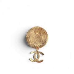 Chanel Round Medallion Gold CC Dangle Earrings Gold Tone