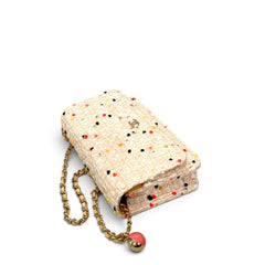 Chanel Chain Wallet Matelassé Tweed Pink Beige Gold Hardware