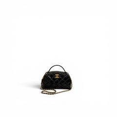 Chanel Small Top Handle Vanity Case with Chain Shiny Patent Leather Black GHW (Microchip)