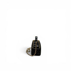 Chanel Small Top Handle Vanity Case with Chain Shiny Patent Leather Black GHW (Microchip)