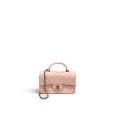 Chanel Top Handle Mini Flap Bag Lambskin pink LGHW (Microchip)