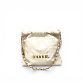 Chanel Small 22 Bag with Gold Letter Logo Calfskin White GHW (Microchip)