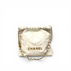Chanel Small 22 Bag with Gold Letter Logo Calfskin White GHW (Microchip)