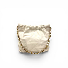 Chanel Small 22 Bag with Gold Letter Logo Calfskin White GHW (Microchip)