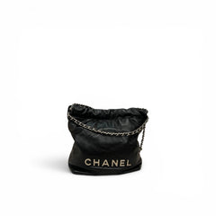 Chanel Mini 22 Bag Shiny Calfskin Black SHW (Microchip)