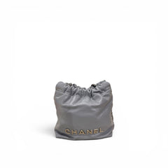 Chanel Mini 22 Bag Shiny Calfskin Grey SHW (Microchip)