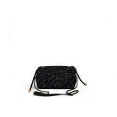 Chanel Pearl Handle Flap Bag Sequins Tweed Navy Blue