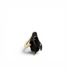 Chanel Pearl Handle Flap Bag Sequins Tweed Navy Blue