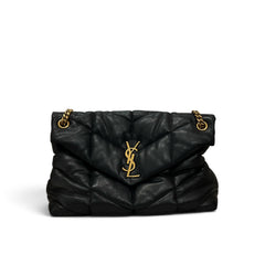 Saint Medium Laurent Loulou Puffer Bag Lambskin Black