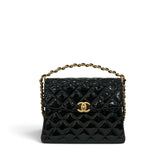Chanel 31 Rue Cambone Top Handle Flap Bag Patent Black (Microchip)