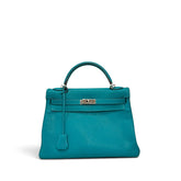 Hermes Kelly 32 Togo Turquoise With Palladium GHW Stamp L