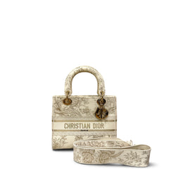 Dior Canvas Embroidered Jardin D'Hiver Medium Lady D-Lite White