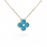 Van Cleef & Arpels Vintage Alhambra Pendant, Blue Grey Porcelain / Diamond, Yellow Gold