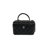 Chanel 22A Top Handle Long Vanity With Chain Lambskin Black