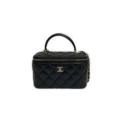 Chanel 22A Top Handle Long Vanity With Chain Lambskin Black
