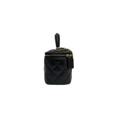 Chanel 22A Top Handle Long Vanity With Chain Lambskin Black