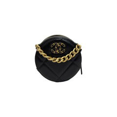 Chanel 19 Round Clutch With Chain Lambskin Black