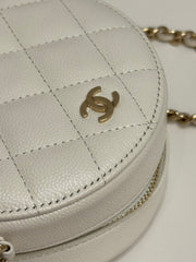 Chanel Round Clutch With Chain Lambskin White