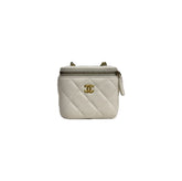 Chanel Pearl Crush Mini Vanity Case With Chain Lambskin White