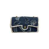 Chanel Shearling Hieroglyph Flap Denim Blue