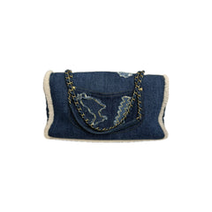 Chanel Shearling Hieroglyph Flap Denim Blue