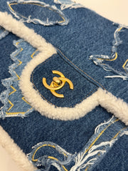 Chanel Shearling Hieroglyph Flap Denim Blue