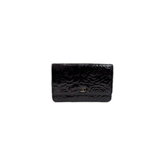Chanel Embossed Camellia Patent Black