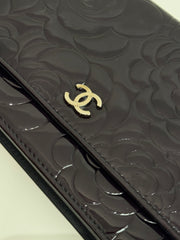 Chanel Embossed Camellia Patent Black