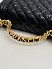 Chanel Small Top Handle Boy Bag Caviar Black (Microchip)