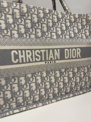 Dior Meduim Dior Book Tote Oblique Embroidery Grey