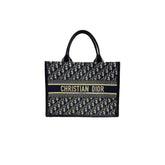 Dior Medium Dior Book Tote Oblique Embroidery/Calfskin Blue