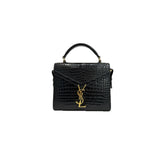 Saint Laurent Mini Cassandra Top Handle Croc-Embossed Calfskin Black