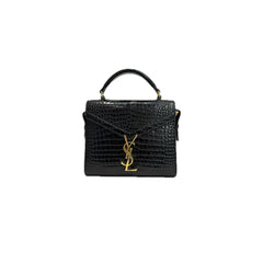 Saint Laurent Mini Cassandra Top Handle Croc-Embossed Calfskin Black